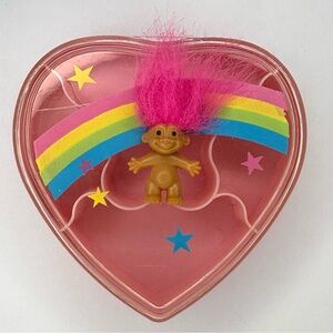 Vintage Russ Good Luck Troll Trinkets & Treasures Trinket Box Pink Heart 90s Y2K